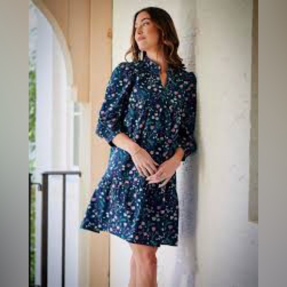 Beverly Drive Blue and White Bishop Sleeve Sundress